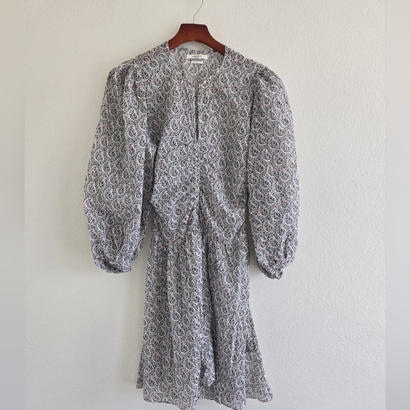 Étoile Isabel Marant Marili Paisley Ruched Blouson-Sleeve Dress Size 36 or US 4 - Picture 13 of 16